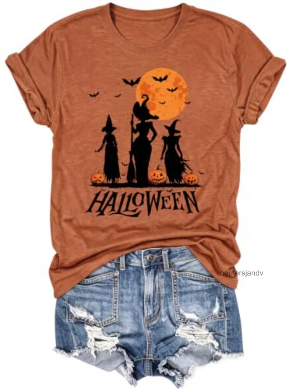 Women Halloween Pumpkin Ghost T-Shirt Fall Spooky Season Crew Neck Tee